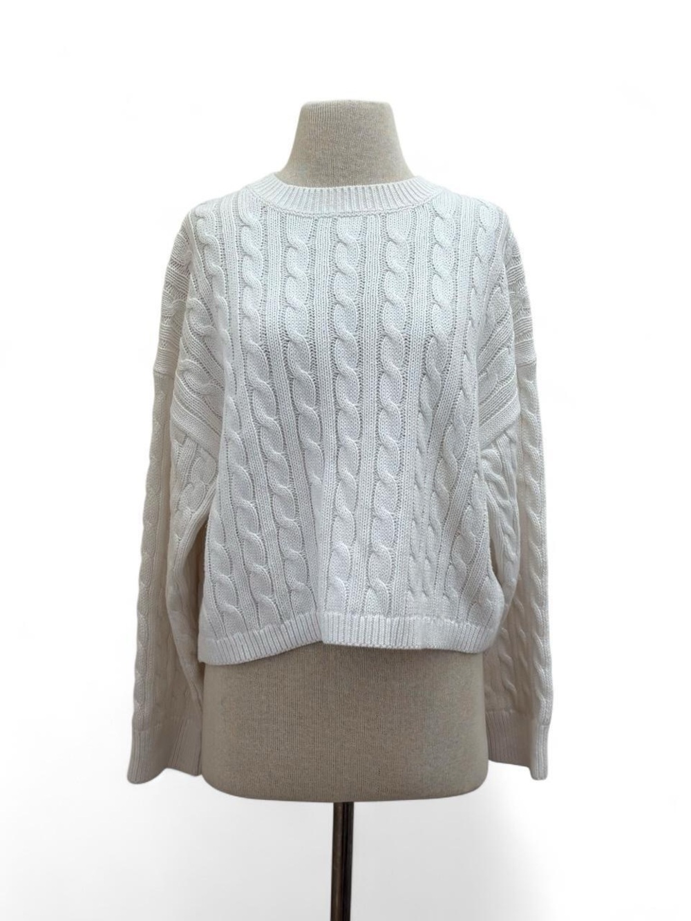 J.CREW White Cable-Knit Cropped Sweater Size Large Preppy Staple Classic Casual